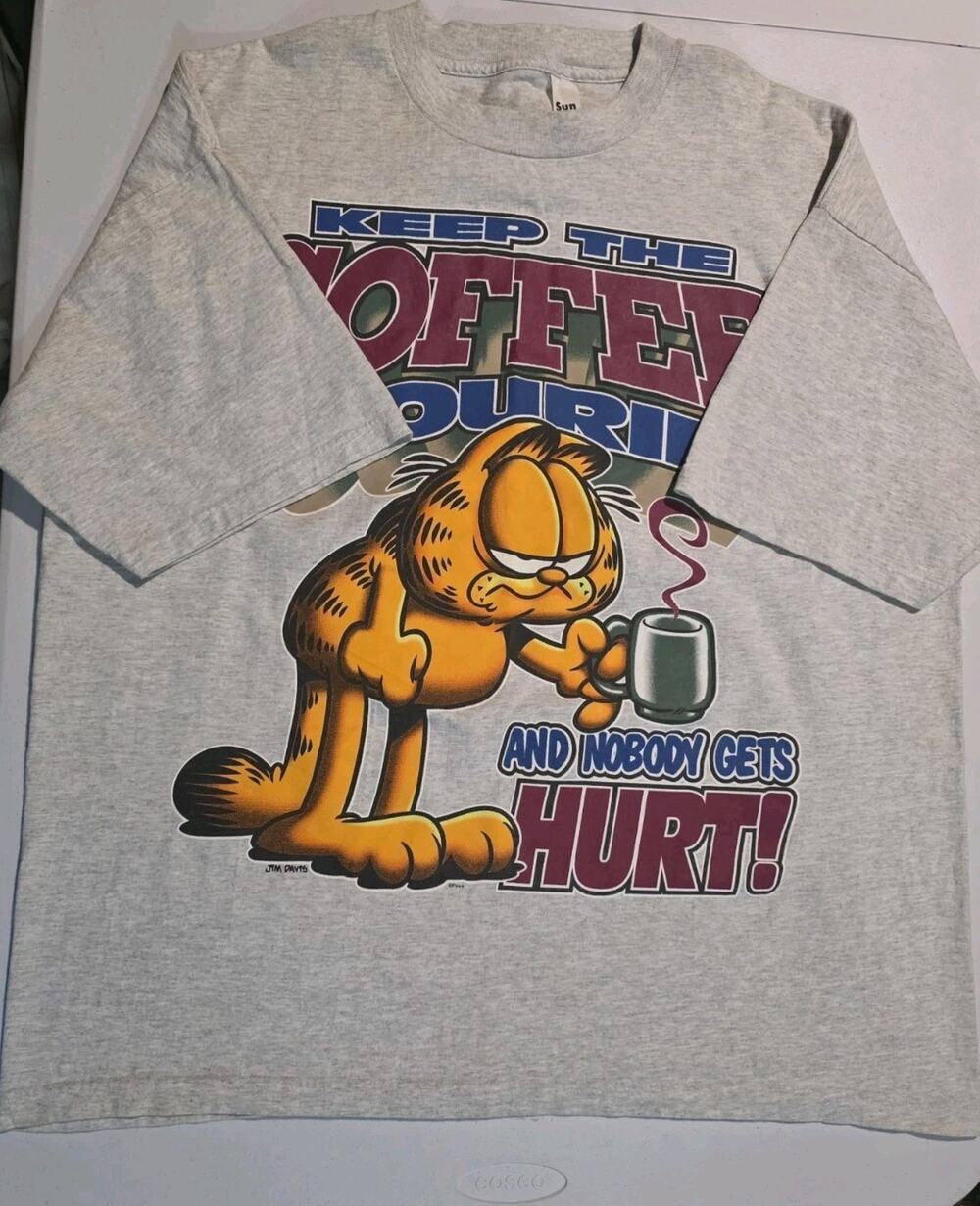 1990s Garfield keep the coffee pouring and no one gets hurt T Shirt 3XLarge